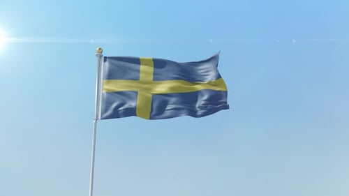 Realistic Swedish Flag Waving Against Blue Sky