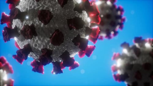 3D Animation of Microscopic Virus Cells Floating in Blue Liquid
