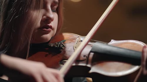 Violinist Playing the Violin in Close Up