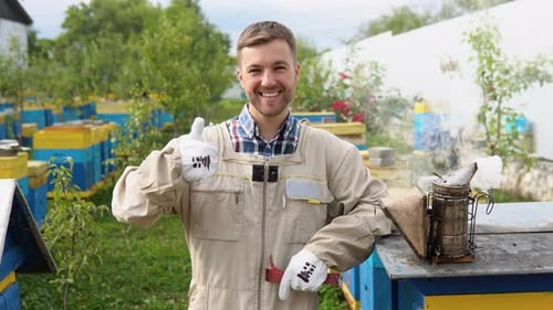 Portrait of a Beekeeper on the Apiary