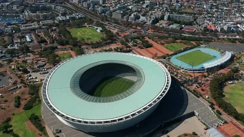 Aerial Video Scenic View of Signal Hill Cape Town City Center Bowl View of Table Bay Football