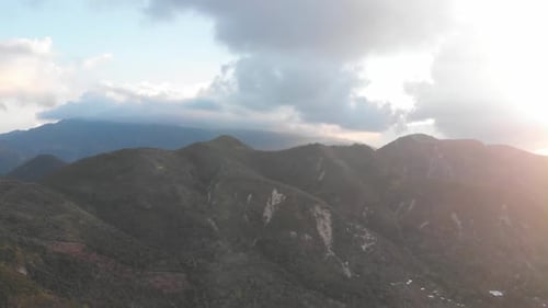 Drone Shot of a Mountain Against the Background of the Sea and Small Fishing Corals. Wildlife