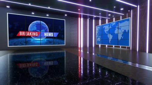 Virtuelles Nachrichtenstudio Set mit grünem Bildschirmhintergrund, Loop, 4k
