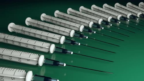 Syringes with Needles in Research Laboratory Ready for Vaccination and Injection 4k