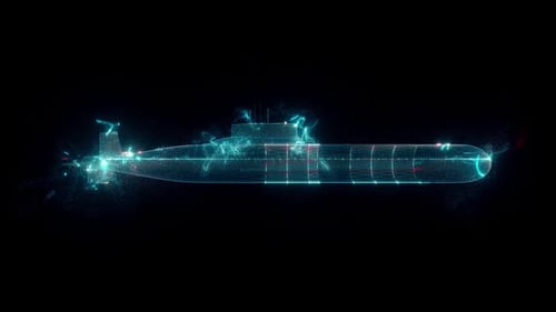 Futuristic Hologram Submarine Digital Wireframe Rotation Animation