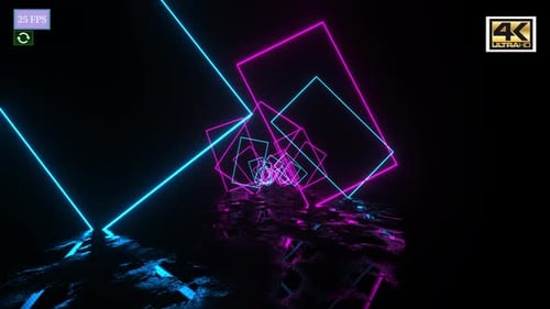 Abstract Neon Glowing Geometric Squares Tunnel Loop Background