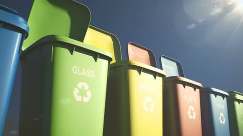 Multi-Colored Plastic Waste Bins with Flaps Open and Close and Waste Type Labels