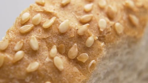 Macro Close-up of Sesame Seeded Bread Crust