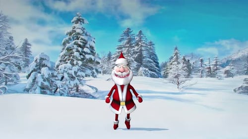 Happy Santa Claus Character Dancing in a Winter Wonderland