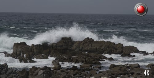 Waves Crashing on Rocky Coastline