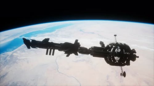 Futuristic Space Station Orbiting Earth 3D Animation