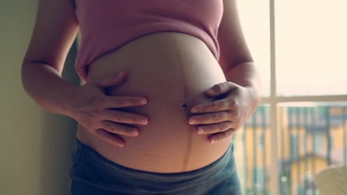 Happy Pregnant Woman and Expecting Baby at Home