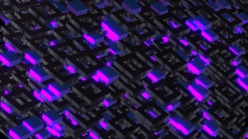 Futuristic Abstract Geometric Grid with Glowing Neon Cubes