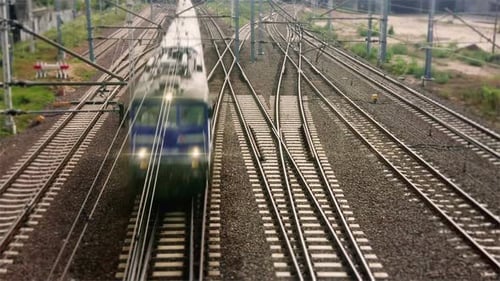 Departure of the commuter train from the station in the city center