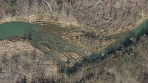Spring nature and green river rapids 4K aerial video