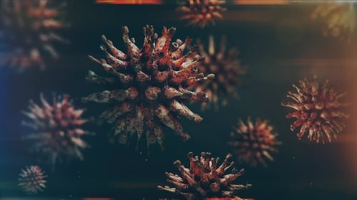 Animated Virus Cells Floating in a Dark Digital Environment