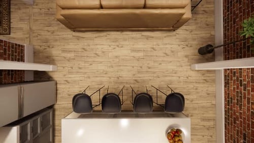 Modern Apartment Interior Overhead View Pan Reveal