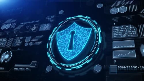 Cyber Security Shield and Futuristic Digital Interface Loop