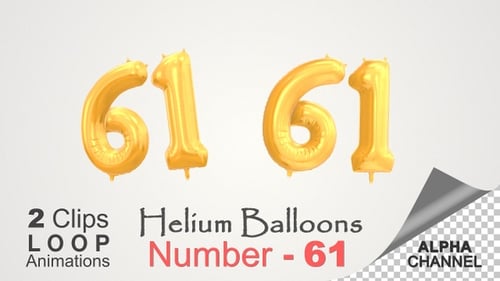 Golden Number 61 Balloon Loop Animation with Alpha Channel