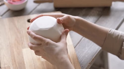 Hands Forming White Dough Ball for Baking
