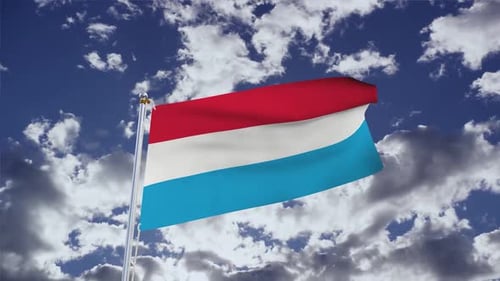Luxembourg Flag Waving Against a Cloudy Blue Sky