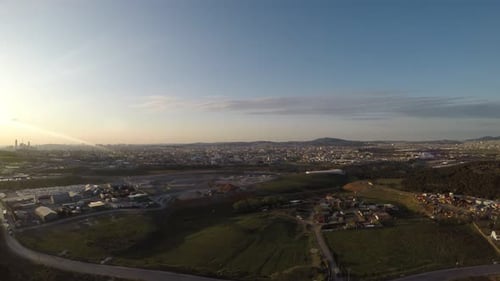 Aerial Countryside City Skyline