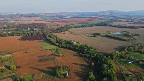Flug über die Felder hinter dem westukrainischen Dorf Luftaufnahme