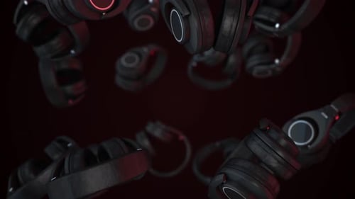 Modern 3D Headphones Floating and Spinning Background