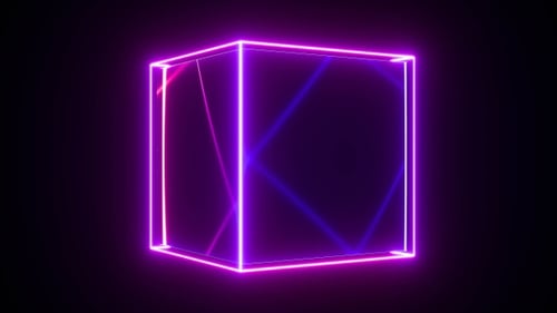 Abstract Neon Glowing Cube Rotation Loop