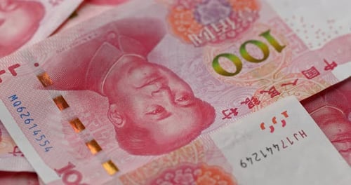 Close Up of 100 Chinese Yuan Renminbi Banknotes