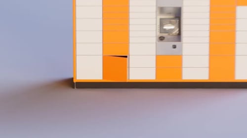 Package delivery process. The cardboard box is delivered to the parcel locker 4K