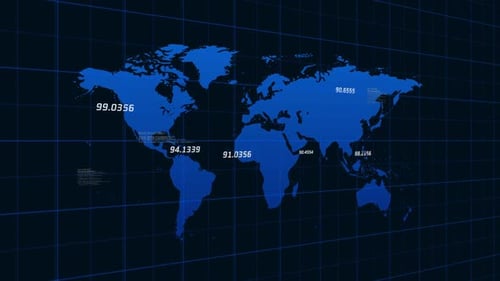 Numbers rising against world map in background