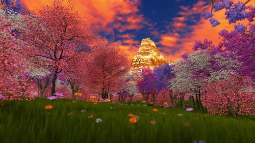Pink Cherry Blossom Sakura Tree On Sunrise