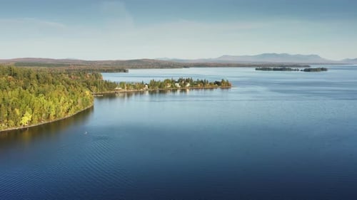 Aerial View of Lake with Autumnal Trees