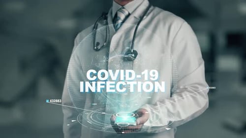 Doctor Interacting with Holographic COVID-19 Infection Global Data
