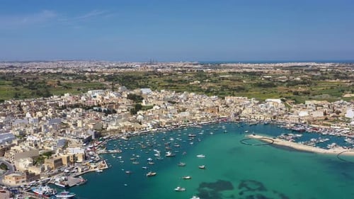 Aerial view of the city Marsaxlokk in Malta