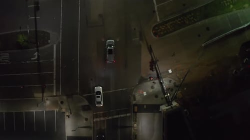 Aerial Birds Eye Overhead Top Down View of Wide Multilane Downtown Streets