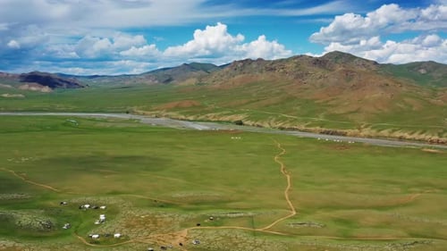 Aerial Mountains Landscape in Orkhon Valley