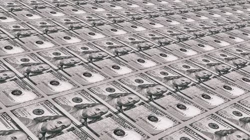 Flowing One Hundred Dollar Bills Seamless Loop Background