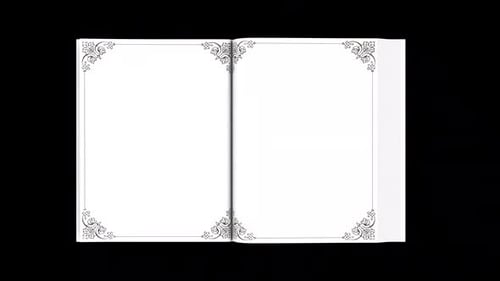 Animated Book Opening with Elegant Page Turn and Ornate Frames