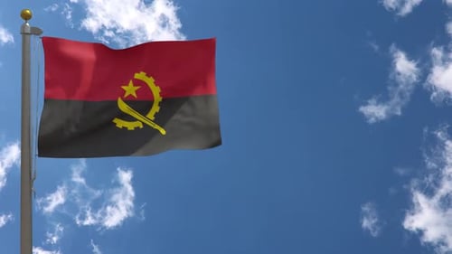 Seamless Loop of Angola Flag Waving in Blue Sky