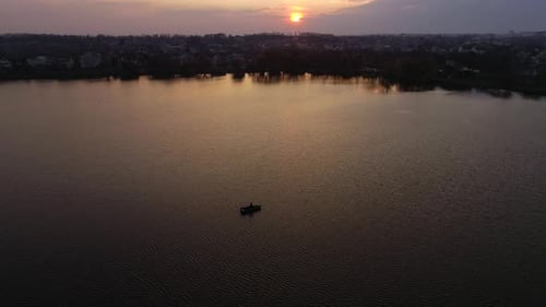 Cityline, Roads And Lake On Sunset