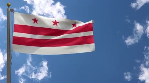 Animated Washington DC Flag Waving in Blue Sky