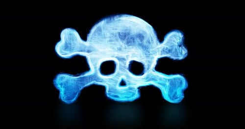 Animated Glowing Blue Skull and Crossbones Symbol