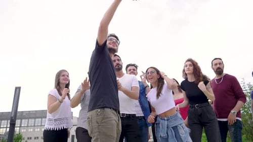 Group of Friends Posing for Selfie in City