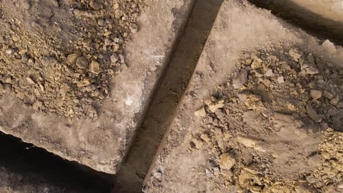 Dug Out Trench for Building Works of New House Concrete Foundation on Construction Site