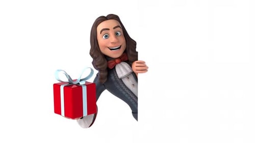 3D Cartoon Character with Gift Box Peeking from Side