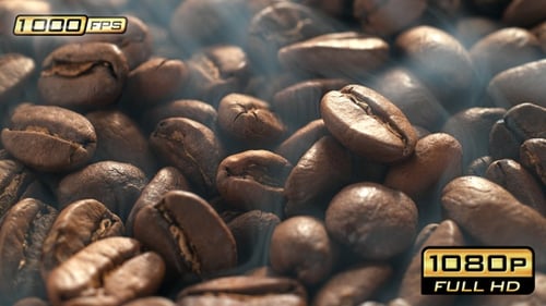 Fragrant Coffee Beans Steaming, Macro Shot, Freshly Roasted