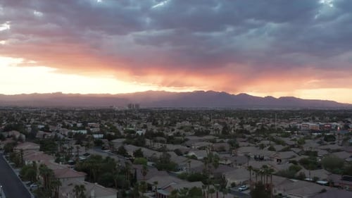 Suburban Neighborhood Aerial View at Sunset