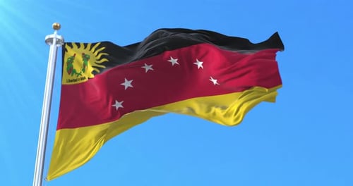 Black Red Yellow Striped Flag Waving on Clear Sky